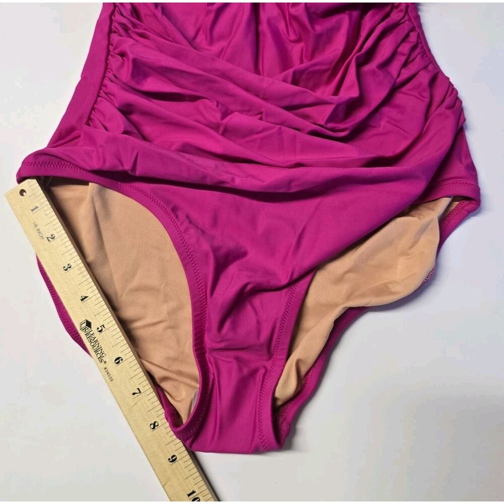 J.Crew Ruched V Neck One Piece Swimsuit Womens Size 6 Fuchsia BC116 - Picture 8 of 10